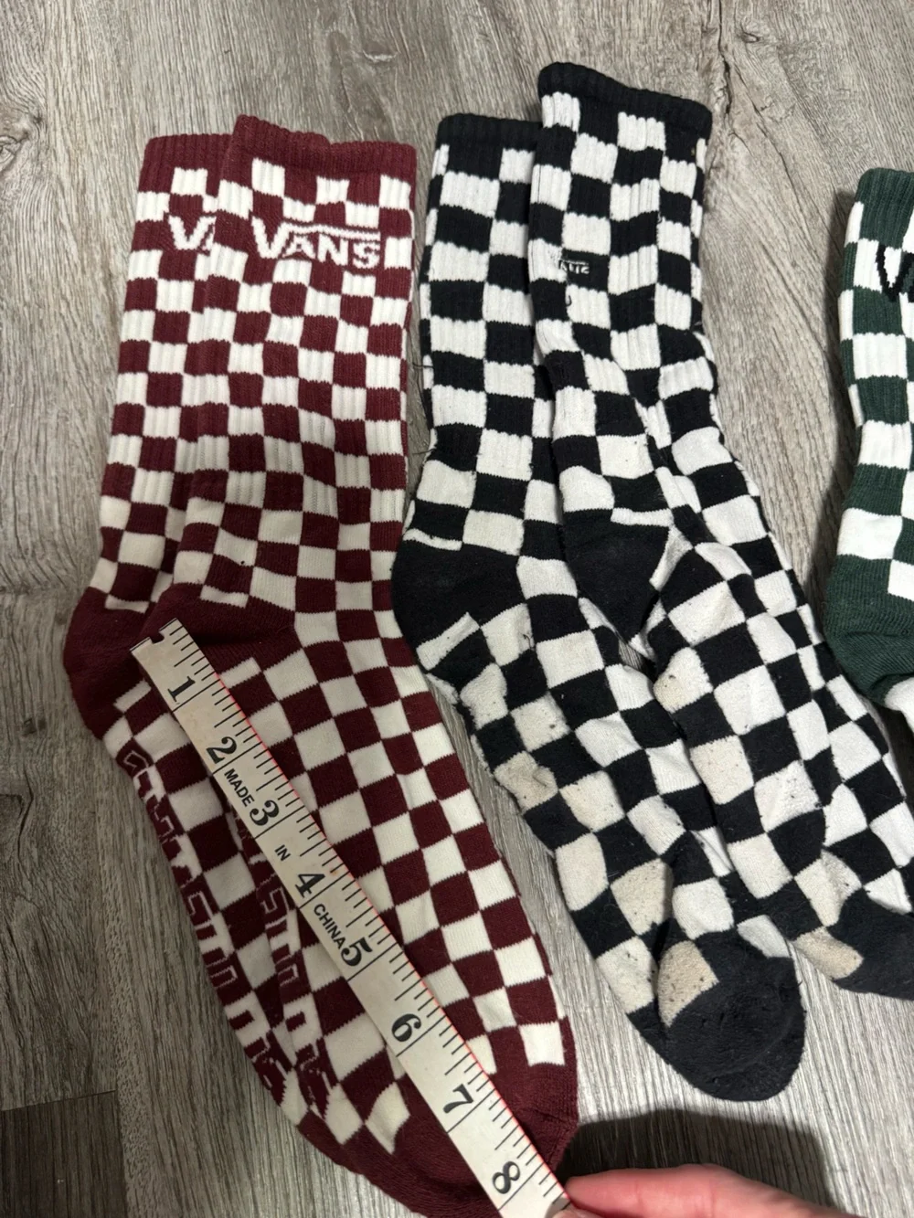 Vans Men’s Checkerboard Crew Socks - Black, Burgundy & Forest Green (3-Pack)